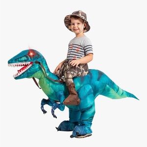 Kids Inflatable Dinosaur Costume - Teal & Green Dino Rider